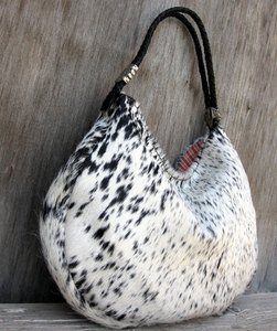 Sac Hobo en Cuir Véritable pour Femme, Grande Capacité, Léger, en Peau de Vache Tachetée Noire et Blanche, Spécial Saint-Valentin - Product Image 2