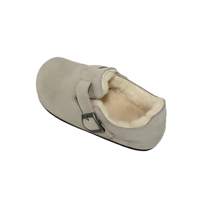 Closed Toe Suede <b>Slippers</b> With Fur Lining And Buckle Detail Winter Insulated Rubber Sole - Product Image 3