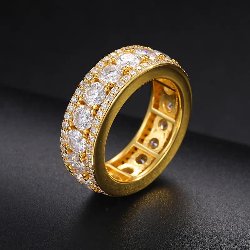 Anello di fidanzamento per matrimonio in argento Sterling 925 con gioielli fini VVS D Color Moissanite Diamond Men anelli a fascia per l'eternità placcati in oro 18 carati