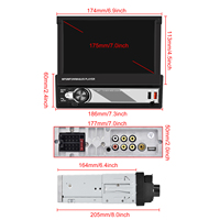 Podofo Single Din 7 ''Voiture Lecteur MP5 Sans Fil Carplay Android Auto Écran Tactile Rétractable Auto Électronique USB BT FM MIC