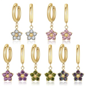 Bijoux haut de gamme, boucles d'oreilles créoles 18 carats, acier inoxydable, fleur, zircon, bijoux pour les oreilles - Product Image 3