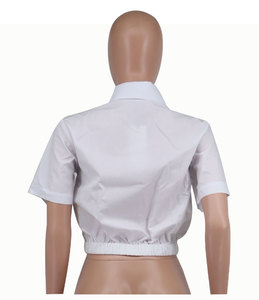 Chemisier décontracté uni à manches courtes et col rabattu avec taille ajustable pour femme – Vente en gros - Product Image 6