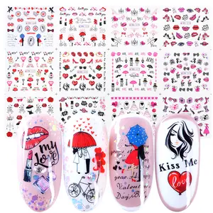 Hot Sales Diy Water Decal Charm Nail Stickers Wraps Dag Valentine Nail Art Voor Meisjes Liefde Huwelijk