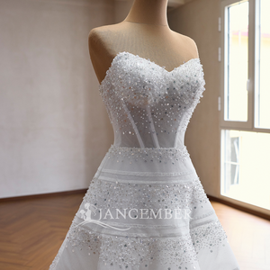 Rsm251017 Elegante <span class=keywords><strong>Abito</strong></span> <span class=keywords><strong>da</strong></span> <span class=keywords><strong>Sposa</strong></span> Bianco con Corpetto in Cristallo Illusion Sweetheart, Strati <span class=keywords><strong>a</strong></span> Strisce e Perline, per Cerimonia in Chiesa Jancemebr - Product Image 5