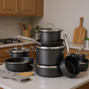 Set di Pentole Antiaderenti Minimalista in Metallo da 10 Pezzi con Coperchi in Acciaio Inox per Uso su Fornelli a Gas e a Induzione - Product Image 2