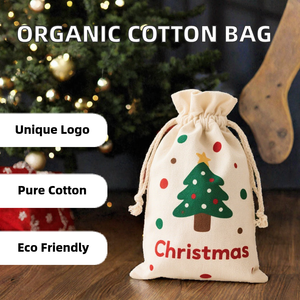 Bolsa de Lona de Algodón Orgánico con Cordón, Personalizada con Logotipo, Impresa con Serigrafía, Reciclable, para Regalos Navideños, Diseño de Papá Noel - Product Image 2