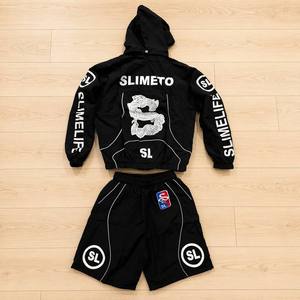 Ensemble deux pièces personnalisé de haute qualité en nylon coupe-vent streetwear avec blocs de couleur, logo personnalisé, survêtement à capuche pour homme - Product Image 2