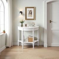 Table console en bois rustique de haute qualité, de forme demi-lune, à 2 niveaux, de style farmhouse, faite à la main, pour l'entrée