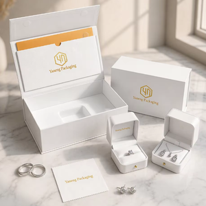 Caja de Regalo de Joyería con Logotipo en Lámina Dorada Personalizada, Tamaño y Color a Elección, Caja de Cartón Reciclable con Tapa Magnética, para Anillos, Regalos de Boda de Lujo - Product Image 6