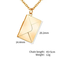 Collier avec pendentif personnalisé en acier inoxydable, médaillon gravé, lettre d'amour, carte de message secret en forme d'enveloppe