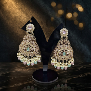 Traditional Antique <b>Gold</b> Plated Kundan Chandbali <b>Earrings</b> Red Gemstone Oversized Statement <b>Dangle</b> <b>Earrings</b> with pearl bead - Product Image 2