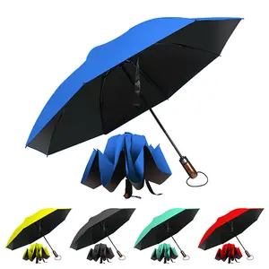 Erkekler ve kadınlar için ters şemsiye UV koruma fiberglas kaburga büyük yağmur katlanır otomatik şemsiye ters