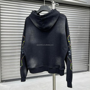 Vintage soleil délavé coton Streetwear imprimé à capuche unisexe surdimensionné strass à capuche lourd acide lavage graphique sweats à capuche - Product Image 2