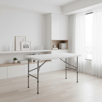 Table pliante portable moderne DOMI en plastique avec structure en fer, 6 pieds, blanche, pour extérieur, 180 cm
