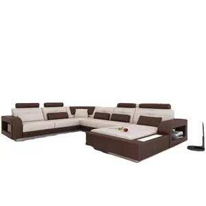 豪华商用木框u型沙发套装最新真皮经典客厅沙发