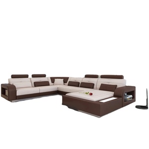 Divano in pelle a forma di U di lusso con Set di mobili classici da <span class=keywords><strong>soggiorno</strong></span> con imbottitura in vera pelle e spugna - Product Image 1