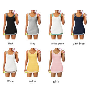 Großhandel Maßgeschneidertes Damen-Strickkleid Farbblock Wollmischung Rundhals Waffelstrick Lässiges Party Hochwertiges Stilvolles Tanktop-Kleid - Product Image 6