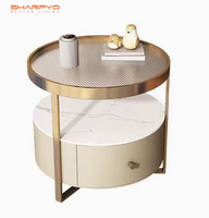 Table de chevet moderne de luxe avec plateau en verre doré, table d'appoint ronde, table de chevet, table basse de salon avec rangement