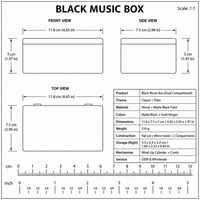 Boîtes à musique en bois avec mouvement Sankyo, miroir intégré, compartiment de rangement, clé à remonter, gravure personnalisée, boîtes cadeaux noires, vente en gros OEM
