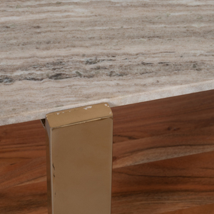 Tavolino da Caffè Rettangolare con Piano in Marmo e Ripiano in Legno per Soggiorno e Camera da Letto, Tavolo d'Appoggio Decorativo - Product Image 4