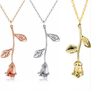 00090-1 European and American romantic fashion personality new refined alloy rose pendant necklace