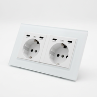 Prise murale double Schuko EU en verre trempé avec double port USB Type C+C