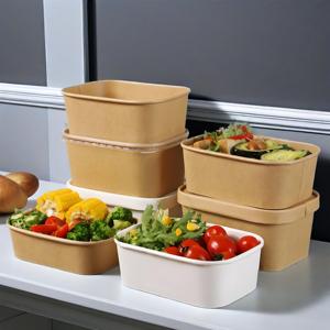 Bon marché, bol à salade jetable en papier kraft, forme carrée, récipient en papier, bol à salade Poke avec couvercle - Product Image 3