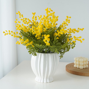 Promotion : Tige de plante artificielle floquée, Acacia doré, fleur de Wattle artificielle pour la décoration florale de table à la maison - Product Image 2