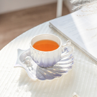 Juego de Tazas de Porcelana con Diseño de Concha de Perla Iridiscente Clásica - Diseño Zen Asiático, Apto para Lavavajillas y Microondas, Regalo para Fiestas, Gran Venta