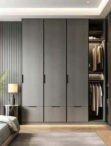 Vestiaire Meubles Vêtements De Stockage Promenade Dans Le Placard Garde-robes Noires Armoire Placard Avec Porte En Verre Lumières LED - Product Image 2