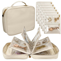 Organisateur de bijoux de voyage portable avec logo personnalisé, étui pour boucles d'oreilles et colliers, classeur de rangement avec pochette en velours à fermeture éclair transparente