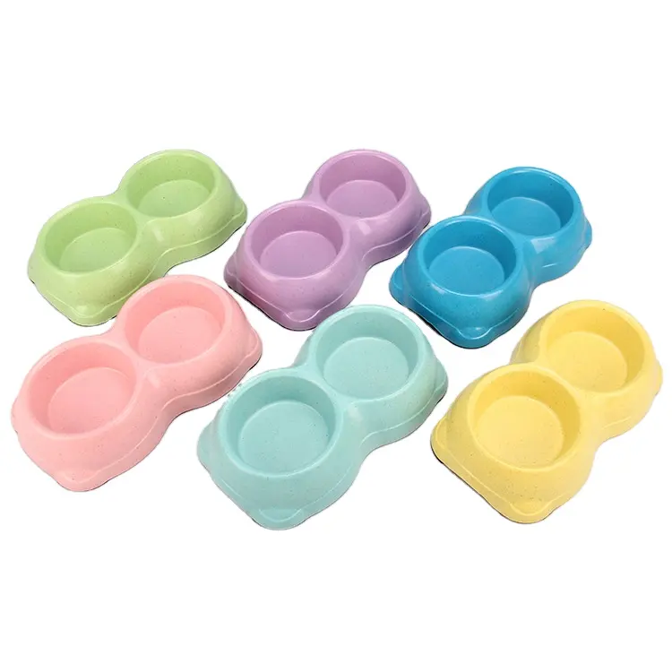 Eco Friendly Multi-Color Portable Raised Bamboo fiber Double Feeder Drinking Food Dog Cat Pet Bowl