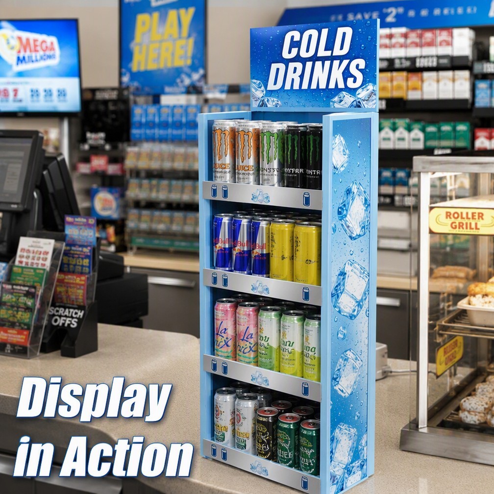 Apache Custom Beverage Display Rack 96 Cans 4-Tier Metal Drink Merchandiser Knock Down Rotating Stand for C-Store Store Counter — view 2