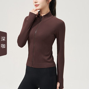 Top Deportivo de Yoga Ajustado para Mujer, Sin Costuras, con Cierre, Cuello Alto, Elástico en Cuatro Direcciones, Spandex/Nylon, con Logotipo Frontal - Product Image 5