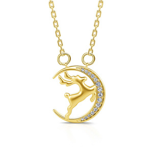 Collana con Ciondolo Luna e Cervo Natalizio per Donne, Gioiello Scintillante con Charm Incastonato, Accessorio di Moda per Uso Quotidiano, Regalo - Product Image 1