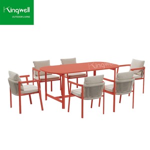 Set da Pranzo per Esterni in Alluminio Resistente alle Intemperie, <span class=keywords><strong>Tavolo</strong></span> da <span class=keywords><strong>Giardino</strong></span> e <span class=keywords><strong>Sedie</strong></span> Impilabili per 6 Persone, per Cortile, Hotel, Casa - Product Image 4