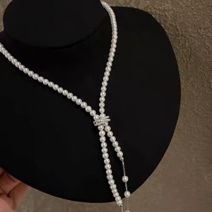 [Meng Lei] שרשרת סוודר אופנתית לנשים עם פנינים טבעיות של מים מתוקים, שרשרת סוודר עם גדילים כוכביים, שרשרת פנינים עם אבזם לכל מטרה - Product Image 3