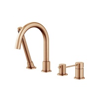 Robinet de douche pour baignoire à montage sur pont, finition or brossé, mitigeur encastré à 4 trous, robinet de salle de bain avec noyau de valve en céramique