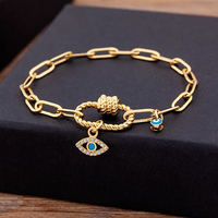 Bracelet en acier inoxydable doré à maillons trombone avec pendentif œil et pièce de monnaie, fermoir à bascule, bijoux pour femme, vente en gros, personnalisable OEM