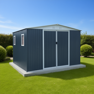 Caseta de Jardín Gris de 12FTx10FT para Exteriores con Techo a Dos Aguas y Estructura de Acero para Almacenamiento - Product Image 2