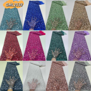 New 2023 Luxury African French Tulle Lace <strong>Silver</strong> Handmade Beaded Bridal Embroidery Classical <strong>Sequins</strong> Lace Fabric Wholesale <strong>Dress</strong> - Product Image 6