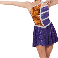 Justaucorps de majorette personnalisé à sequins et blocs de couleur, dos nu en maille, avec jupe, pour femme adulte, compétition, baton de majorette, scène de cheerleading