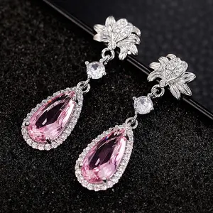 Luxury Water Drop CZ Long Style Dangle Earrings For Women Blue/Pink/Yellow Simple Elegant Earring Wedding Trendy Jewelry