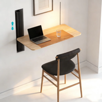 Bureau assis-debout moderne mural à double pied, réglable en hauteur électriquement, écologique et peu encombrant pour petite maison