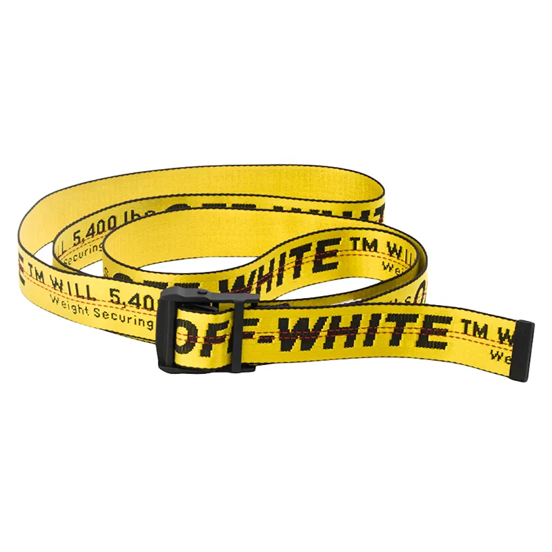 Webbing Manufacturer Customizable Jacquard LOGO OFF Yellow Belt Men Waist Fabric Woven Belts Alloy Buckle Belt