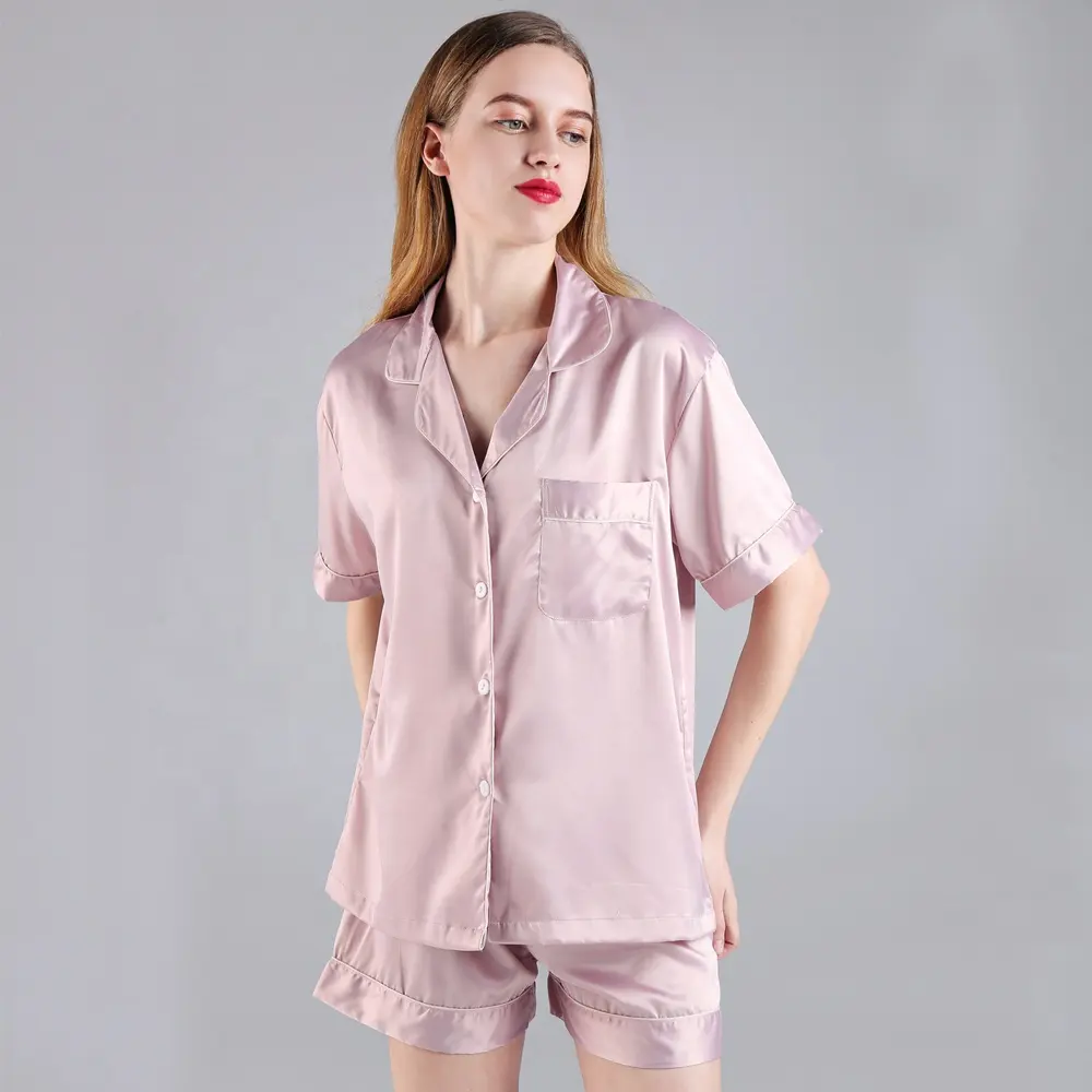 Fung 3034 WomenのPajamas Silk Satin Pyjamas Set Two Pieces V-neck Sleep Wear