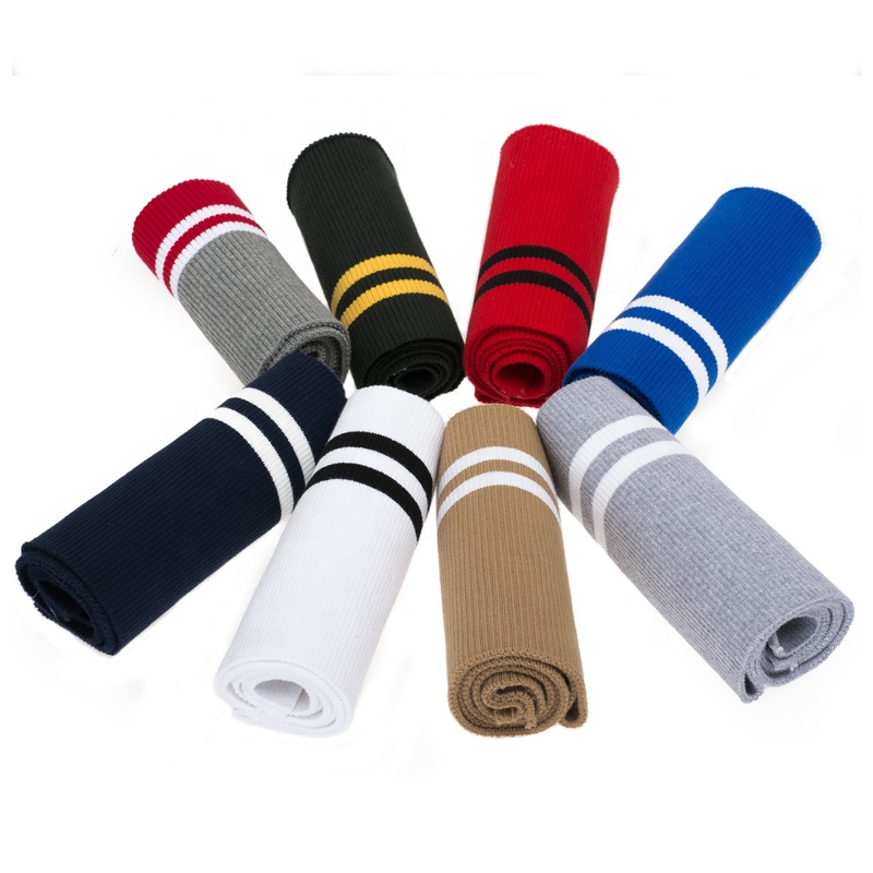 2*1 Высококачественная хлопковая эластичная трикотажная однотонная полосатая ткань с грубыми манжетами в рубчик и вырезом