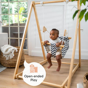 Ensemble de balançoire pliable pour bébé et tout-petit en épicéa personnalisé avec support - Style Montessori, Waldorf de qualité supérieure, balançoire autoportante d'intérieur - Product Image 4