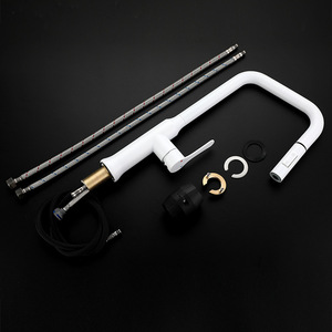 White 304 Stainless Steel Kitchen Faucet Single Handle Pull Out <b>Spray</b> Deck <b>Mounted</b> Modern Style YQ3039F - Product Image 2