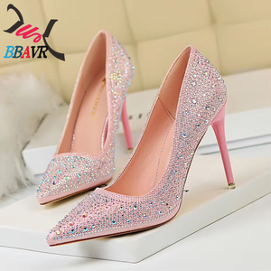Chaussures de soirée coréennes pour femmes, talons fins, bout pointu, sexy, élégantes, avec strass colorés, chaussures hautes pour femmes - Product Image 1